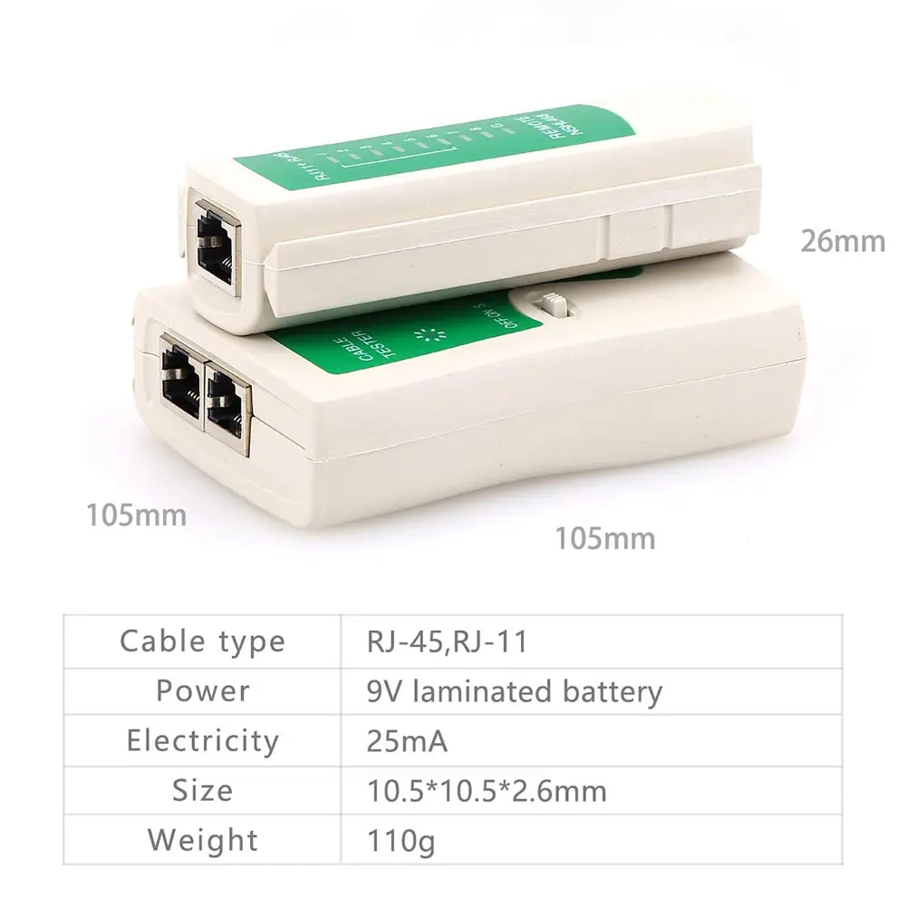 Probador de cable de red AMPCOM RJ45, probador de cable Ethernet, herramienta de prueba LAN para Cat5 Cat6 CAT7 8P 6P y cable de teléfono RJ11
