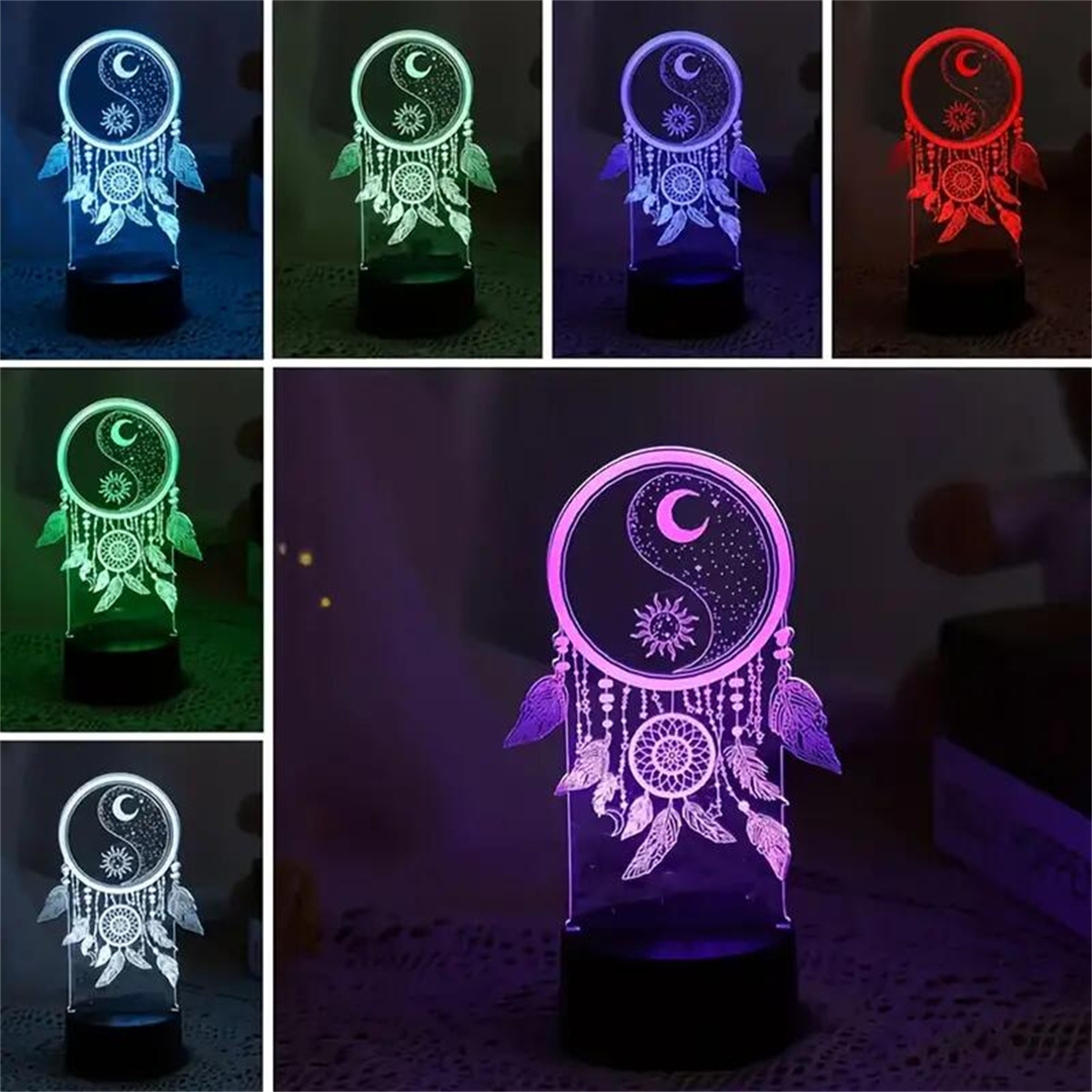 1pc  Dream catcher 3D Night Light, 3D Optical Illusion Lamp With Touch, 7-Color Changing Ambient Light For Bedroom