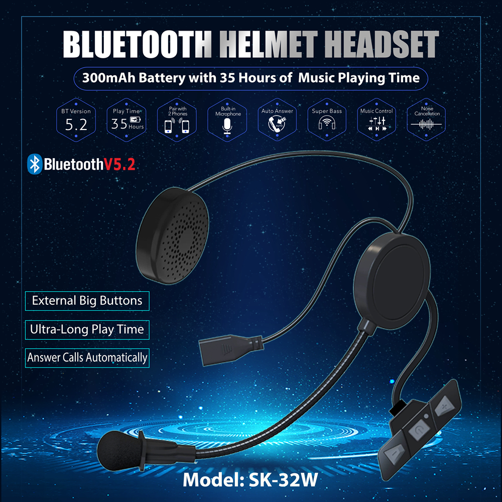 Bluetooth 5,2 Motorrad Helm Headset Drahtlose Freisprecheinrichtung Stereo Musik Player Moto Kopfhörer Noise Reduction Kopfhörer Mit Mikrofon