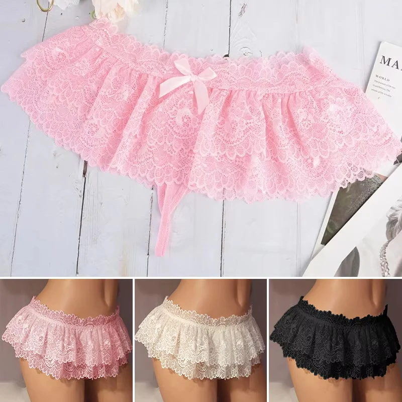 Damska seksowna Cosplay Vintage plisowana spódnica Ultra krótka spódniczka śliczna bielizna nocna koronkowe stringi majtki bielizna figi Mini spódniczka