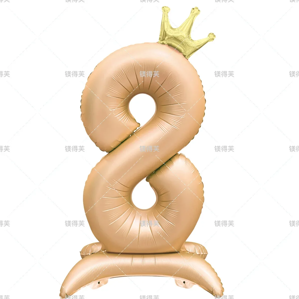 Globos de aluminio con soporte para números, color rosa y azul, color caramelo, vainilla, 42 pulgadas, con figuras de corona, Globos 0-9, decoraciones para fiesta de cumpleaños