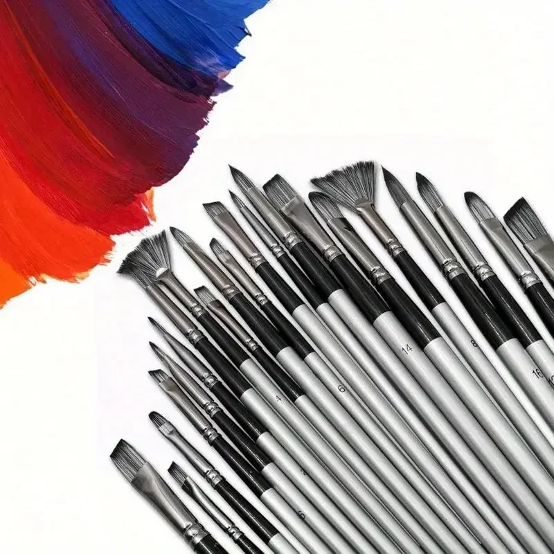 แปรงทาสี, แปรงทาสีอะคริลิค, ชุดแปรงทาสี 24 ชิ้นสําหรับจิตรกรรมอะคริลิค, สีน้ํามัน, สีน้ํา