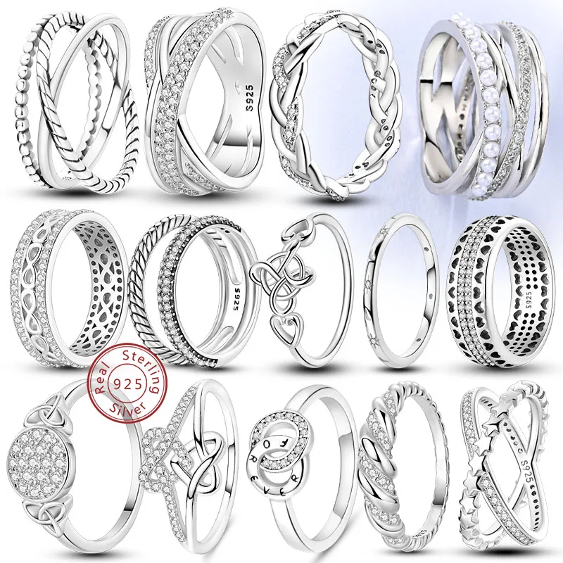 Neue Original-Ringe aus 925er-Sterlingsilber, stapelbar, unendlicher Silber-Zirkon-Ring für Frauen, Hochzeitstag, Geburtstag, Schmuck, Geschenk