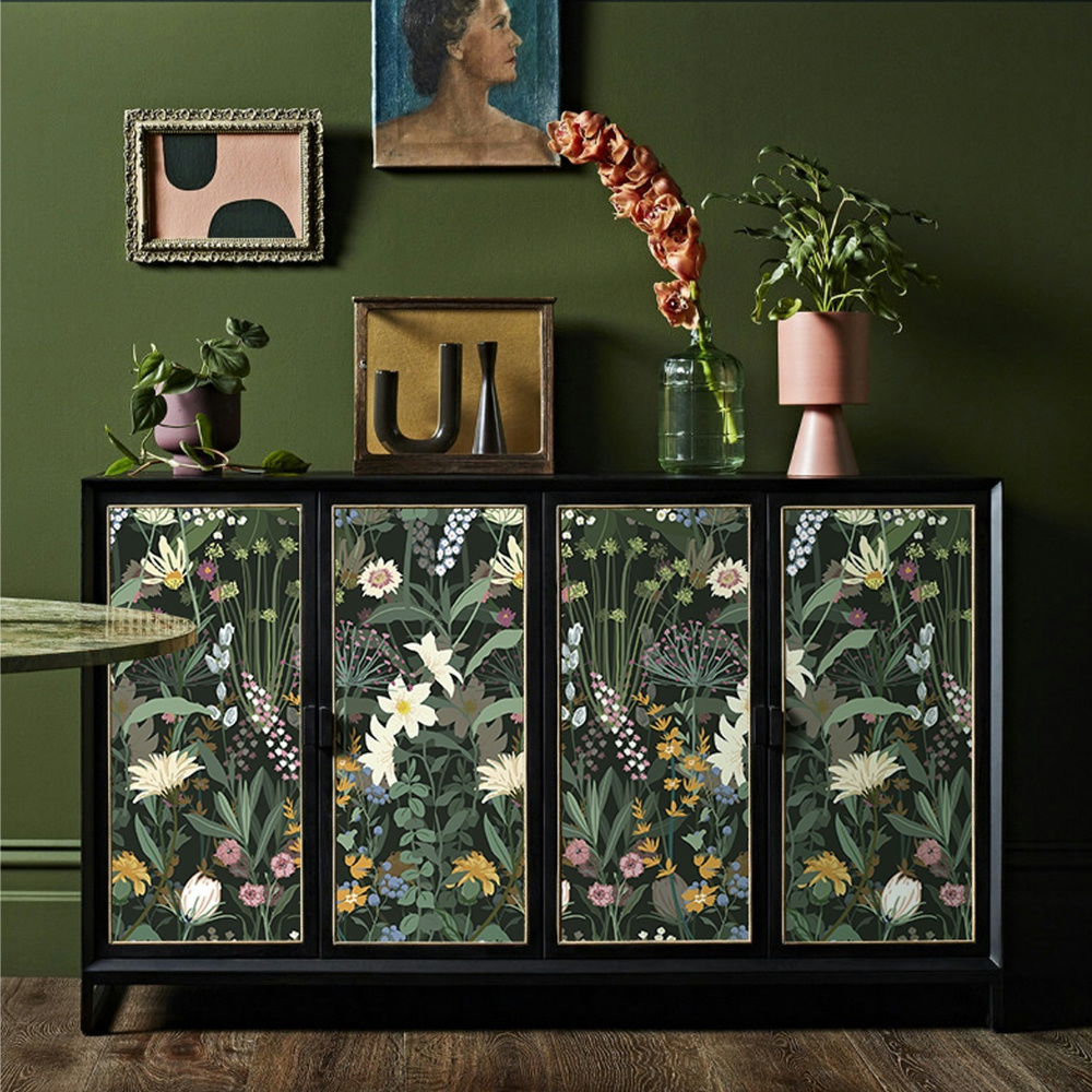 Зеленые обои с цветочным принтом, водонепроницаемые наклейки на стену из ПВХ, самоклеящиеся съемные обои, украшение для дома в стиле ретро