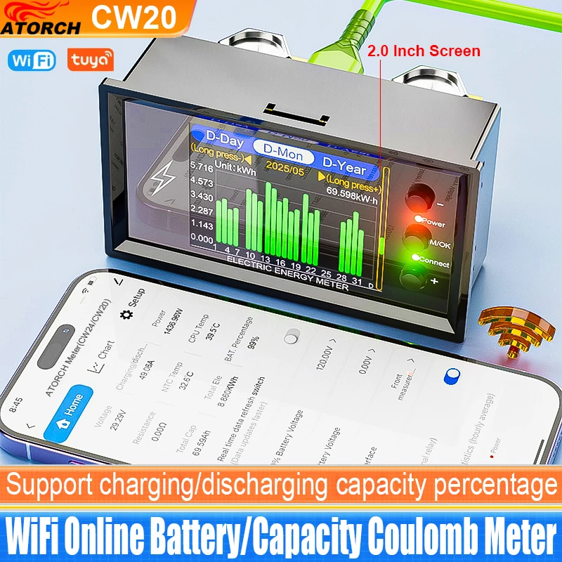 CW20 DC0-420V WiFi Tuya probador de detección de capacidad de batería de litio Digital inteligente pantalla CC medidor de Coulomb de corriente de voltaje