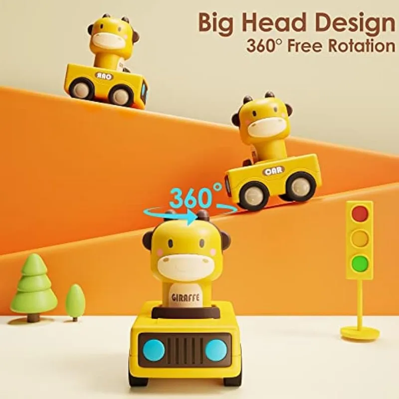 Press and Go รถของเล่นสําหรับเด็กวัยหัดเดิน 1-3,เด็กสัตว์รถแข่ง,ทารกเล่นชุดรถ, baby Push Go แรงเสียดทานของเล่นรถ