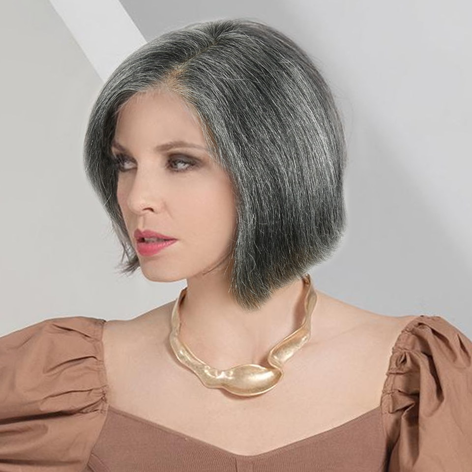 Pelucas de cabello humano con cierre de encaje 4x4 de Color gris para mujer, pelucas con cierre de encaje plateado mezclado, pelucas BOB cortas prearrancadas de 8 pulgadas HairUGo