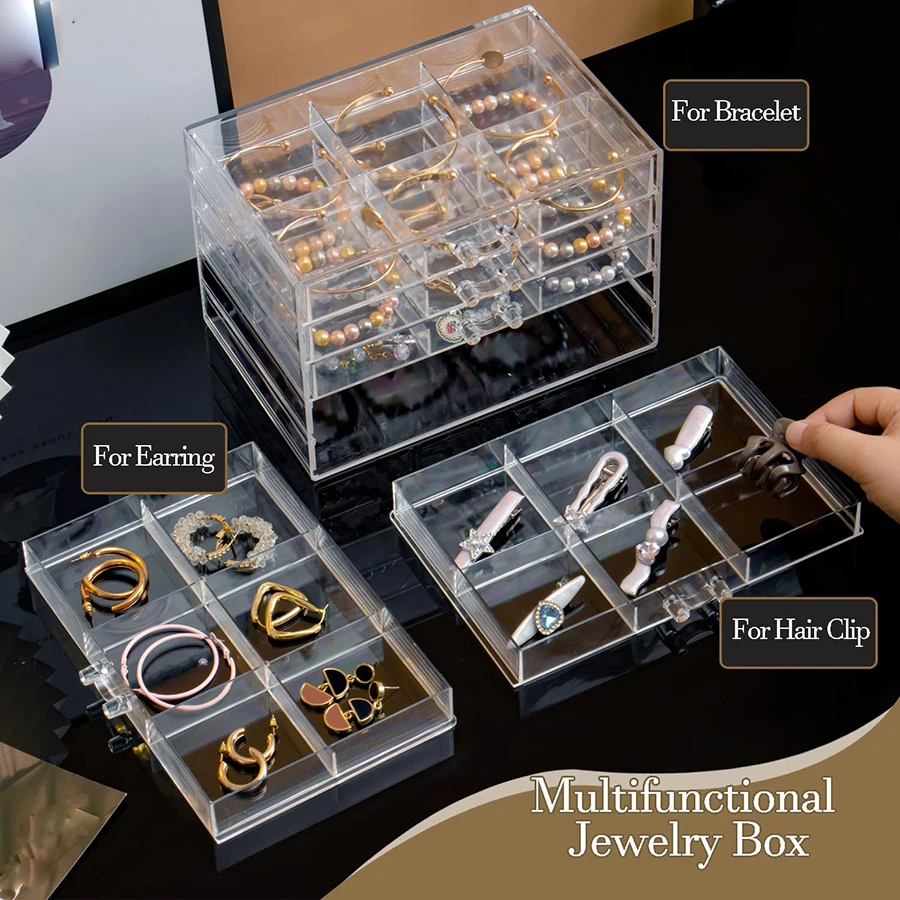 DIY สร้อยข้อมือ,ต่างหูขนาดใหญ่ 30-grid เครื่องประดับคลิป 5 ลิ้นชัก,STACKABLE ต่างหูสร้อยข้อมือ