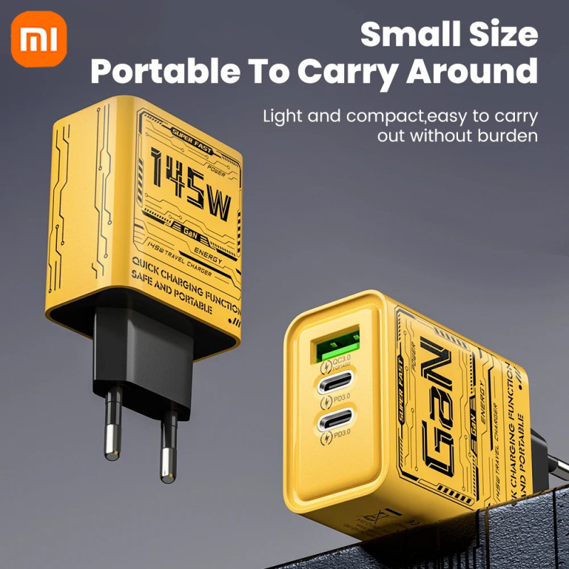 Xiaomi 145W 3 puertos carga ultra rápida tipo C GaN cargador de teléfono USB-C QC 3,0 adaptador de súper carga para Huawei Iphone Samsung