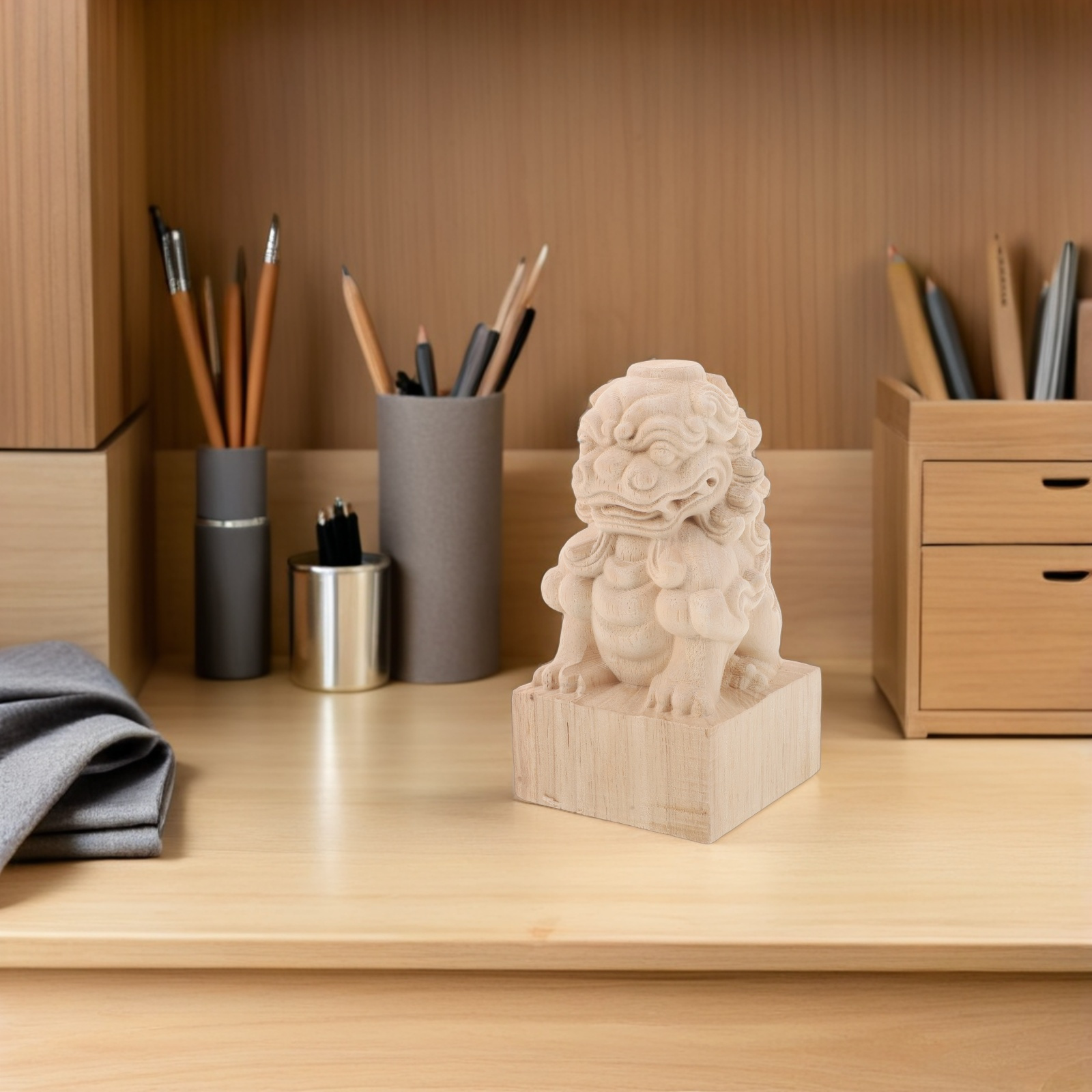 1pcs Wood Finial: Lion Carved Staircase Post Topper Unfinished Column Cap For Diy Home Decor Bed Post Curtain Rod Fence Finials