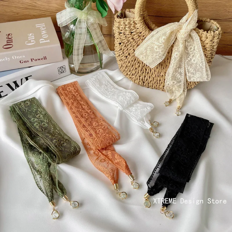Women's Gentle  Daisy Lace Pendant Hair Band Multi-Functional Scarf Belt Long Thin Narrow Ribbon Bag Strap Bag Accessories