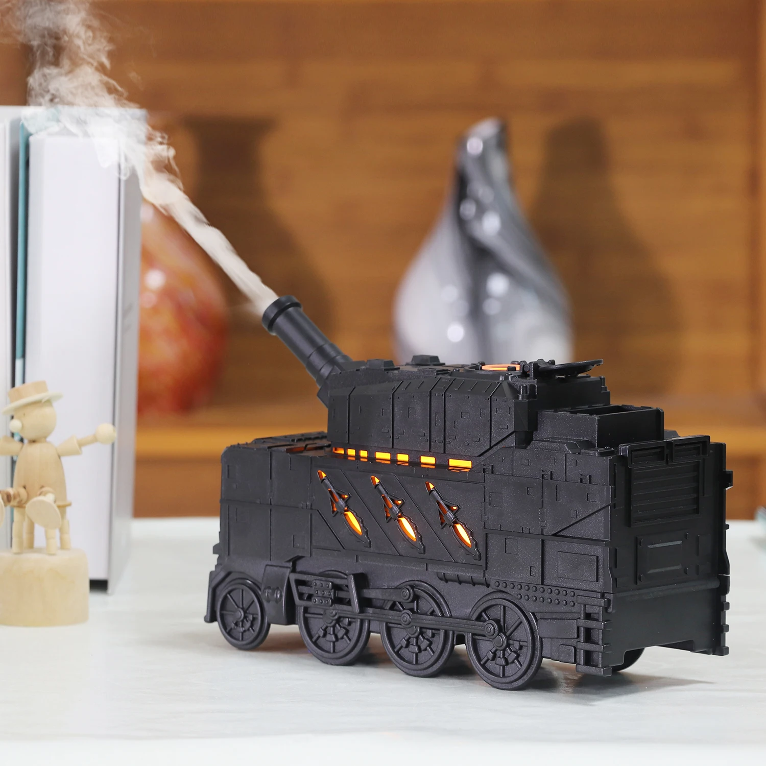 เรือรถไฟรูปร่าง Ultrasonic Air Humidifier แมงกะพรุนสเปรย์น้ํามันหอมระเหย Aroma Diffuser รีโมทคอนโทรลพร้อมแสงสีสันสดใส