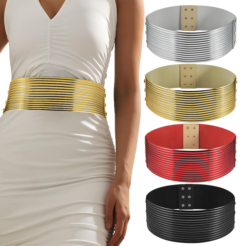 1 pieza de cinturón para mujer, corsé, cinturón ancho, cinturón con hebilla de Metal, corsé decorativo, correa, accesorio para vestido de fiesta, ajuste elástico