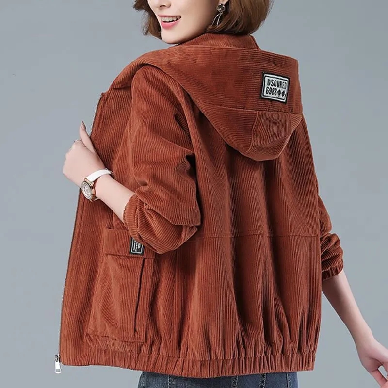 Casaco curto de veludo 5xl feminino 2024 primavera outono novo coreano solto sólido com capuz jaqueta moda casual feminino casaco com zíper topos