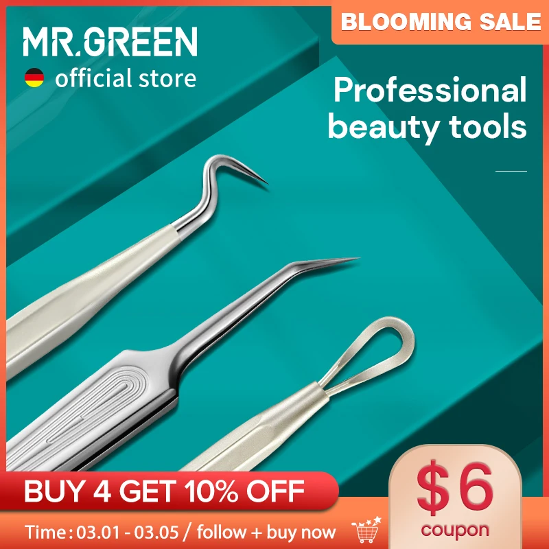 MR.GREEN Acne Remover Needles Blackhead Removal Pimple Comedone Extractor Set Blemish Zit Face Skin Care Cleaner Removal Tools