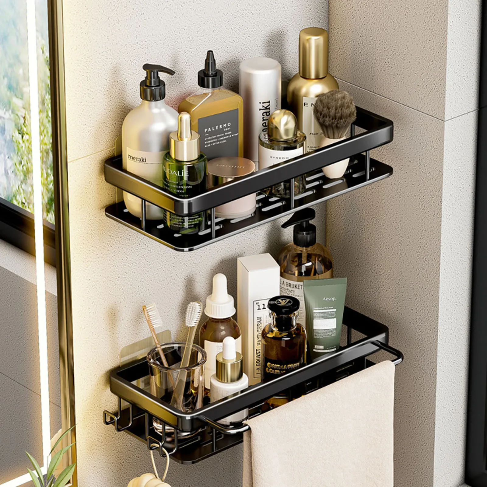 Mensola da bagno senza trapano Bottiglia di shampoo montata a parete Portaoggetti angolare per doccia Portaoggetti per WC Accessori da cucina per bagno in alluminio