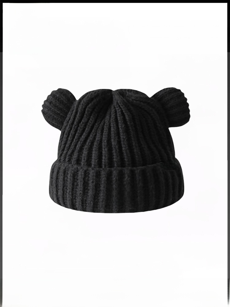 ムースキングシップクマニット帽子女性の甘いかわいい冬ウールキャップブラウンはさみデザイン和風ファッションアクセサリー