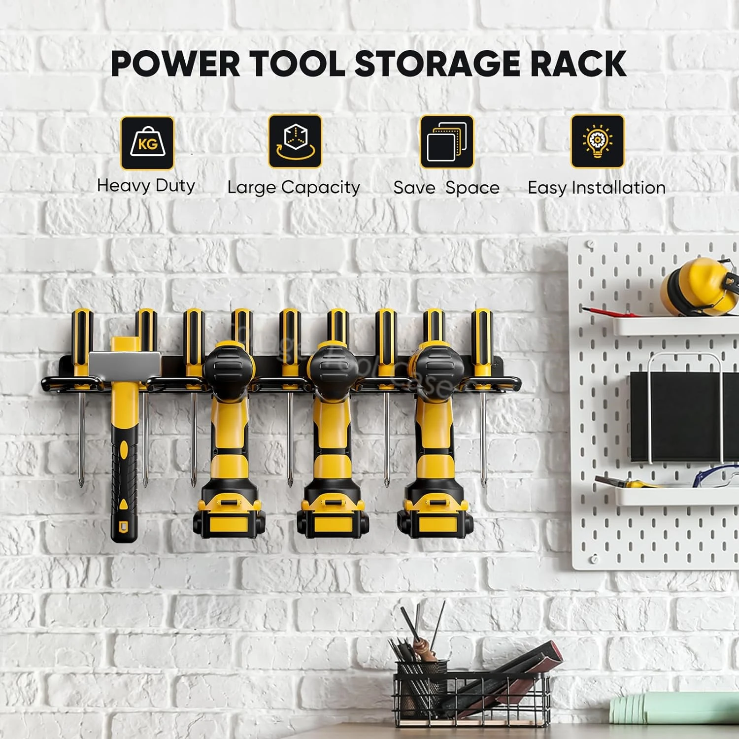 Hand Power Tool Organizer Rack Wall Mounted Tool Shelf Large Heavy Drill Holder Wrench Tool Screwdriver Storage Rack for Garage