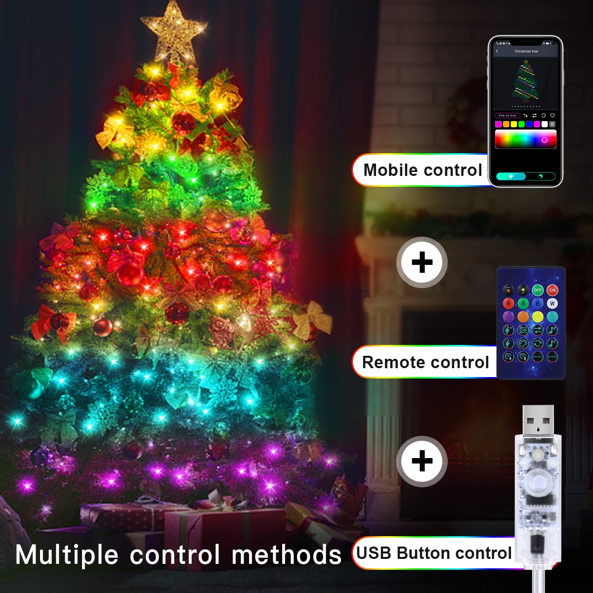 5m 10m 20m USB LED Birthdays Lights Fairy String Light WS2812B Smart Bluetooth Dreamcolor RGBIC DIY Party Christmas Tree Lights