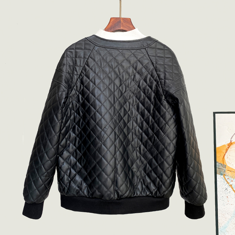 Женская куртка из натуральной кожи, с круглым вырезом