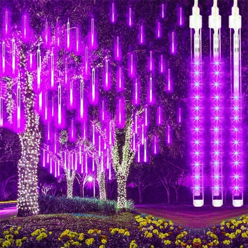 Luces solares de lluvia de meteoros que caen, guirnalda de luces de hadas para fiesta de Navidad, jardín, decoración navideña, Navidad, resistente al agua
