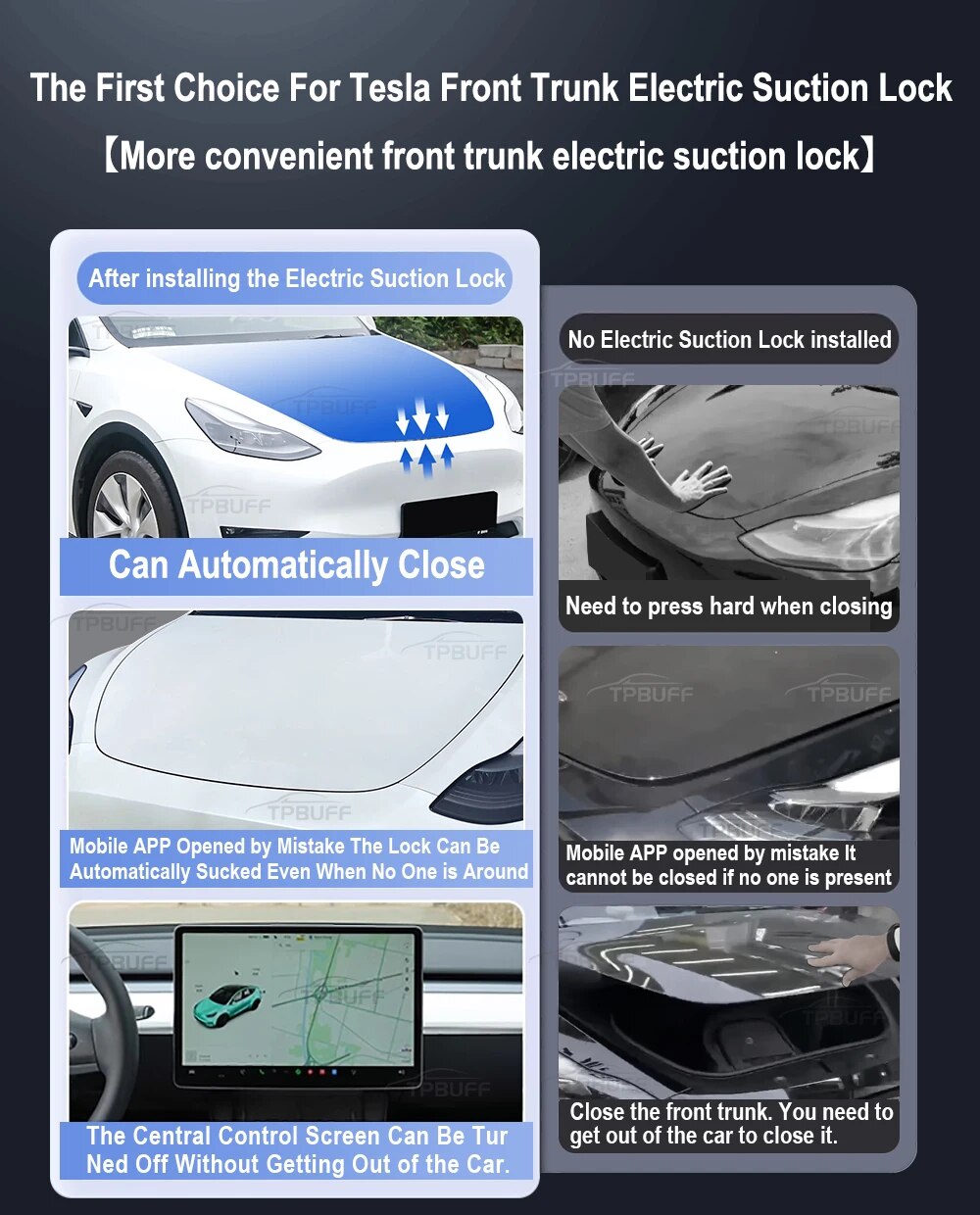 For Tesla Model Y Car Frunk Soft Closing Lock Front Trunk Auto Close Electric Cover Automatic Lock Closer 2021 2022 2023 2024