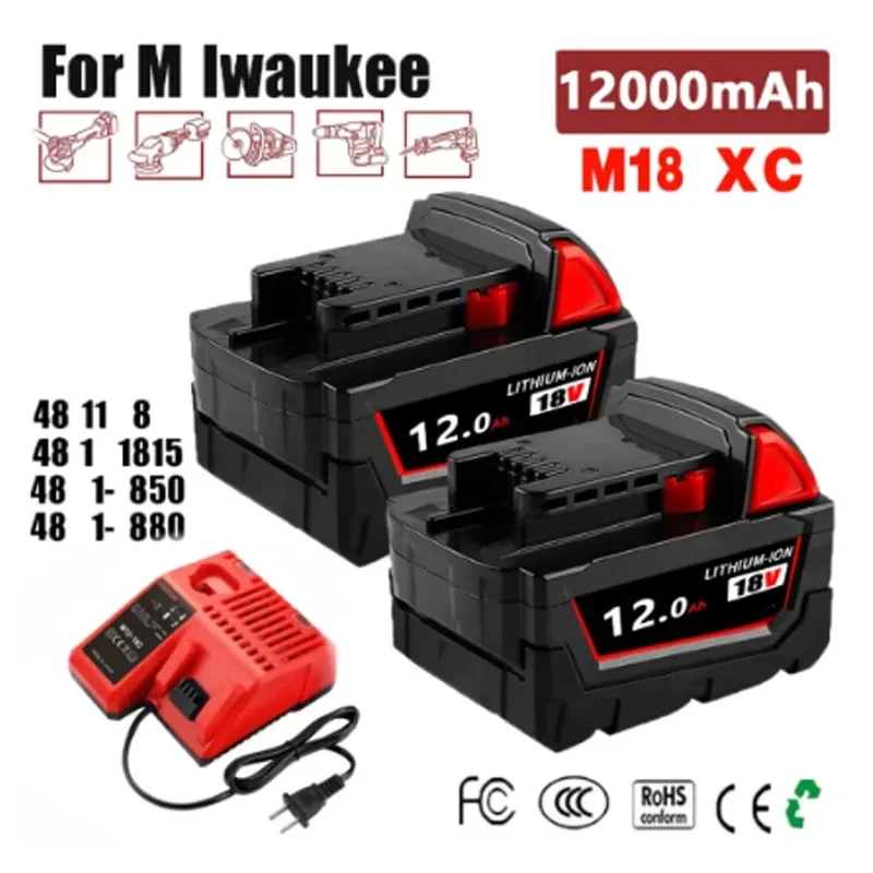 Batteria M18 12Ah per Milwaukee 18V XC Li-Ion M18B5 48-11-1860 48-11-1840 48-11-1850 48-11-1830 48-11-1820 Batterie di ricambio