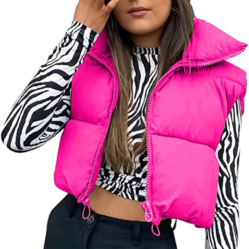 Frauen Winter Warm Crop Weste Ärmel Stehkragen Doppelseitige Leichte Puffer Weste 2022 Streetwear