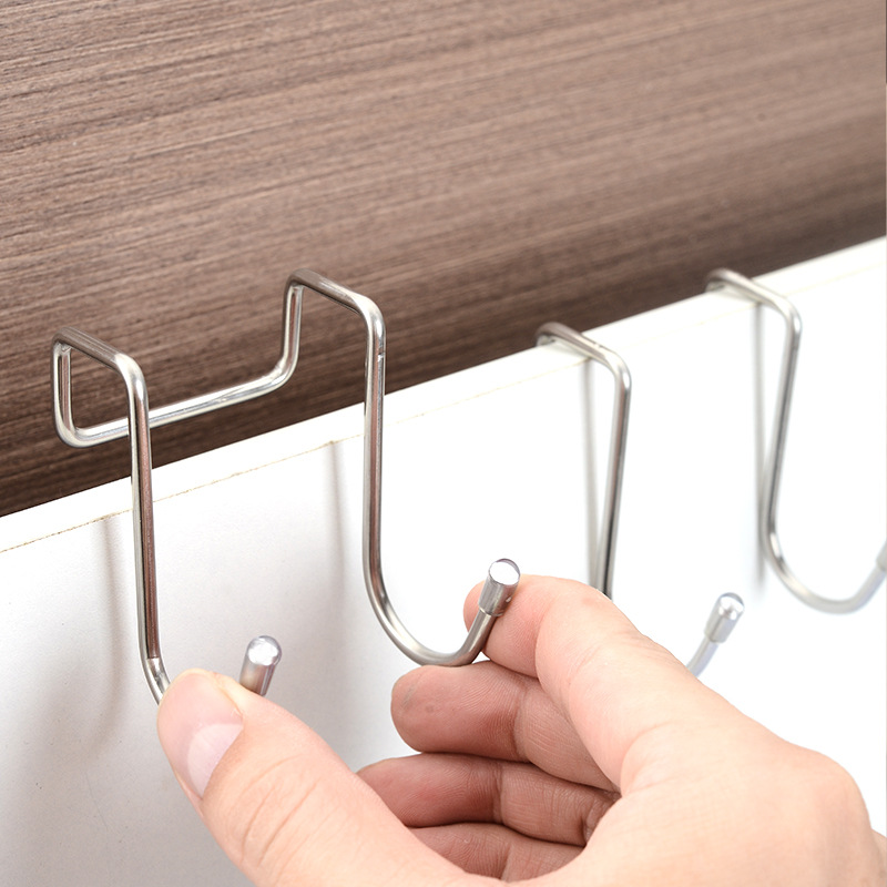 Stainless Steel Double S Hook Free Punch Wall Hanging Bathroom Kitchen Door S Hook Towel Storage Rack