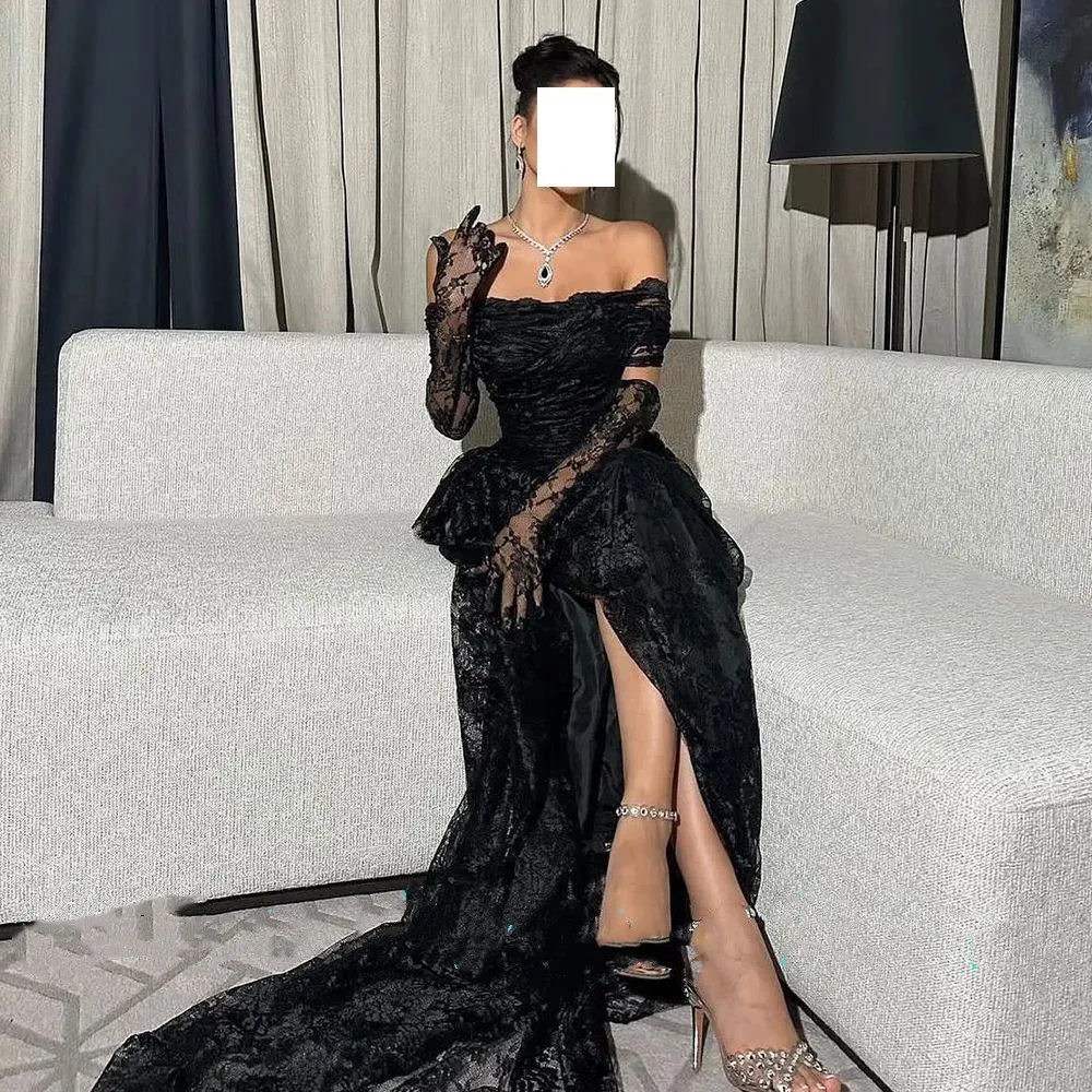 Dostosowane wykwintne i temperamentne koronkowe dekolt w łódkę Off the Shoulder suknia wieczorowa pociąg typu Sweep bez rękawów sukienki na przyjęcie dla pań