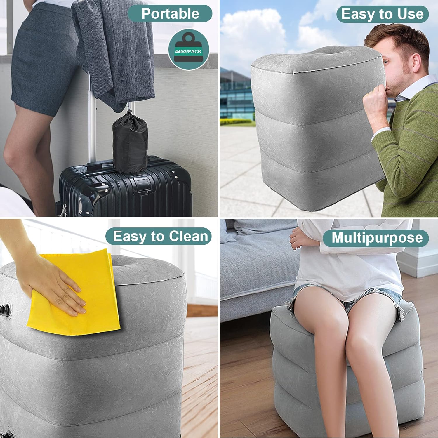 เครื่องบิน Foot Rest Travel Foot Rest หมอน Inflatable Travel Foot Rest สําหรับเครื่องบินปรับความสูงได้ 3 ชั้น Ergonomic พับ