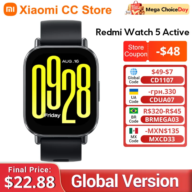 【Marca +】 Versão global Xiaomi Redmi Watch 5 Display ativo de 2 '' Fino a 18 dias de vida útil da bateria Mais de 140 modos de treino Bluetooth