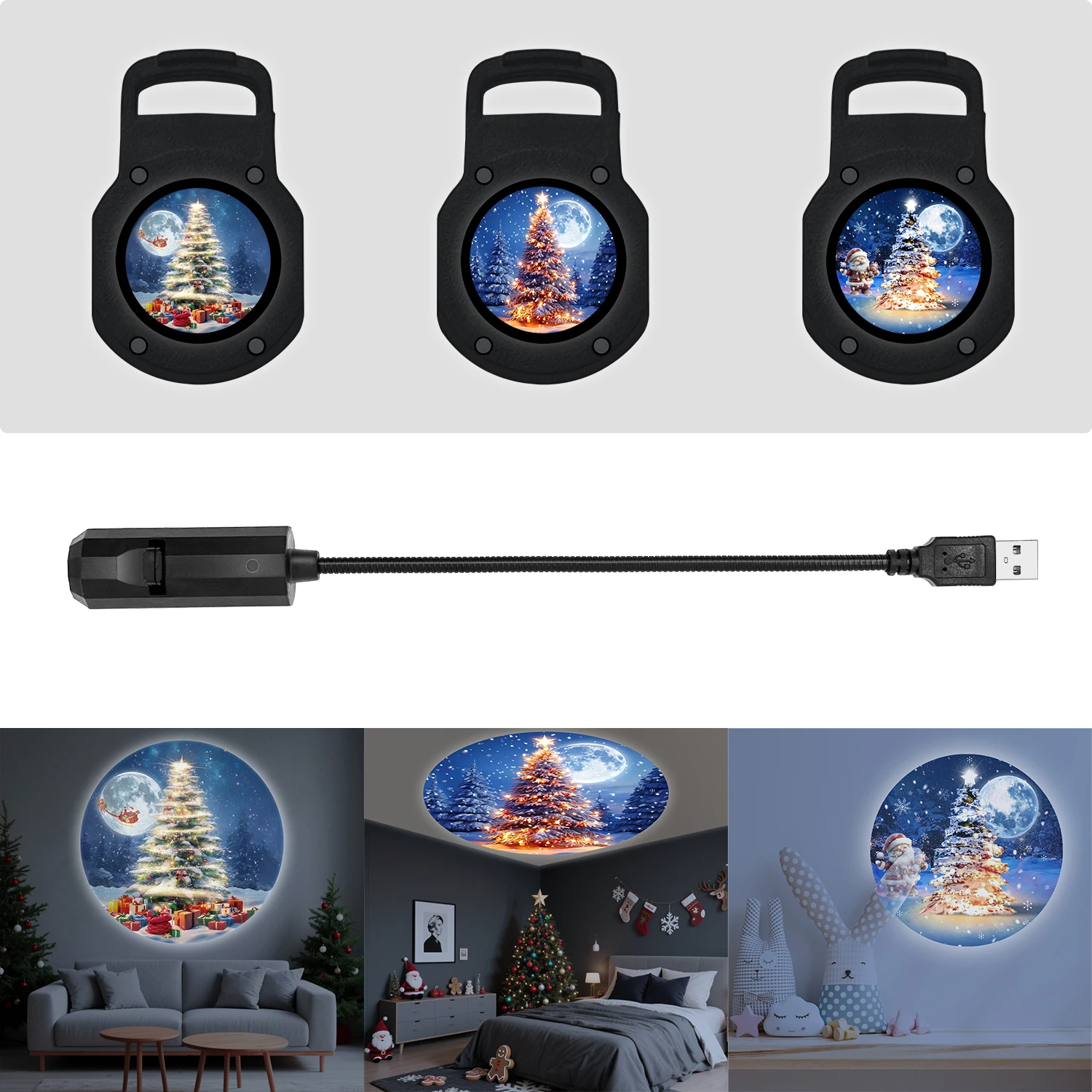 Creative Christmas tree projection light, three light and shadow switches, 360° rotation, Christmas atmosphere light