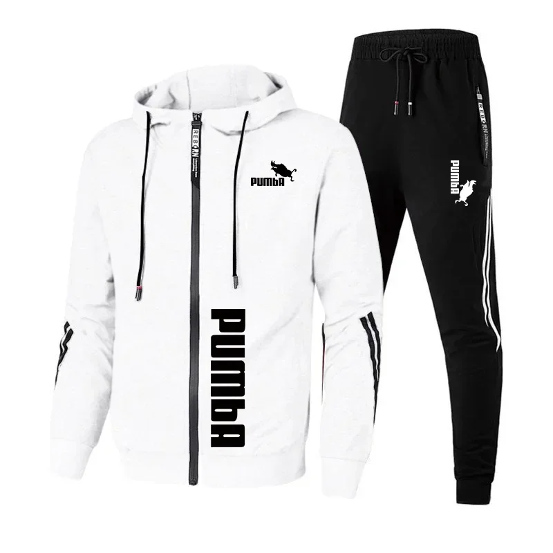 2024 Heren Trainingspak Print Rits Capuchon Jas + Slanke Joggingbroek Set Eenvoud Warm Casual Jogging Sweatshirt Pak Kleding