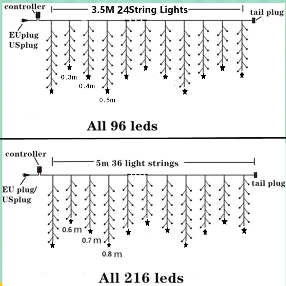クリスマスデコレーションライト屋外 20 メートル 864 LED ストリート花輪つららライト屋外防水カーテン妖精ストリングライト