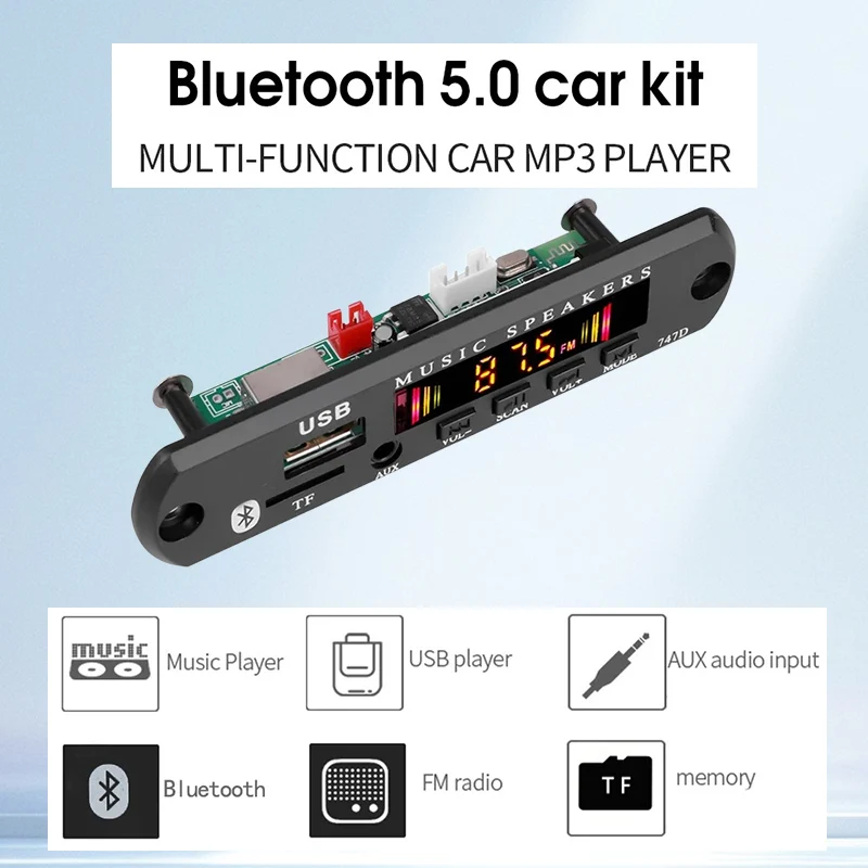 Bluetooth 5.0 Car Kit Wireless MP3 Decoder Board Audio 9V-12V WMA Car Music Player Module Lossless Audio USB AUX TF Radio