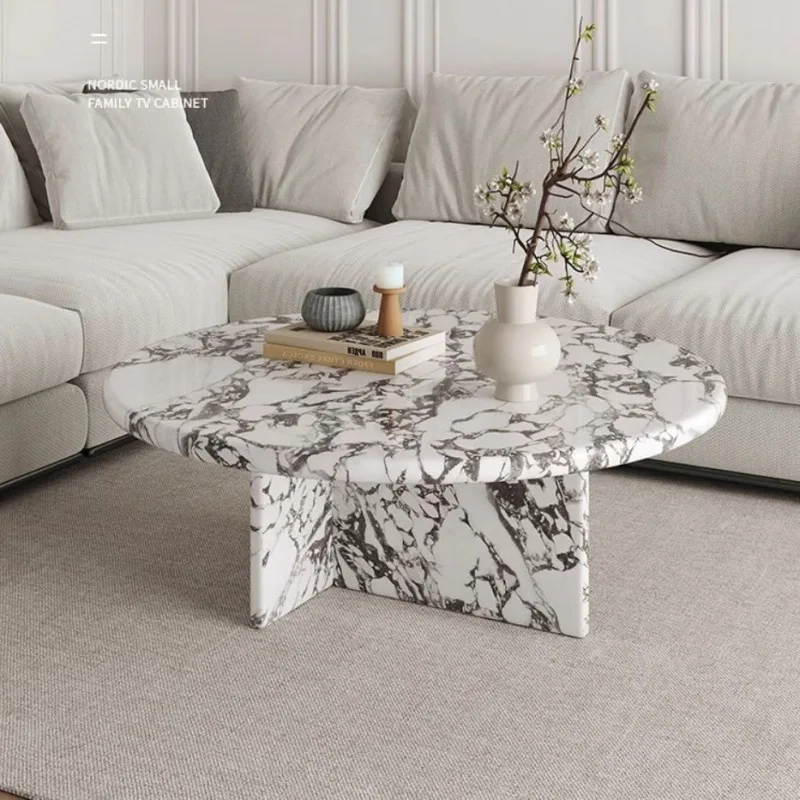 Mesa de centro de mármore natural Carrara – Mesa central moderna para sala de estar com pernas de metal, mesa de console de pedra resistente para sofá
