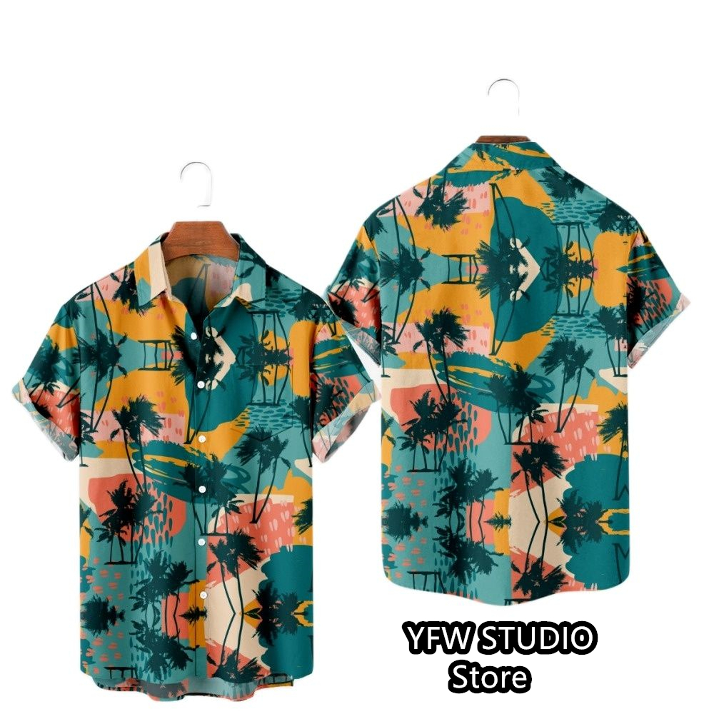 Hawaii Tropical Style Parrot Print Short Sleeve Aloha Shirts Cuban Style Summer Plus Size Casual New Men's Shirts