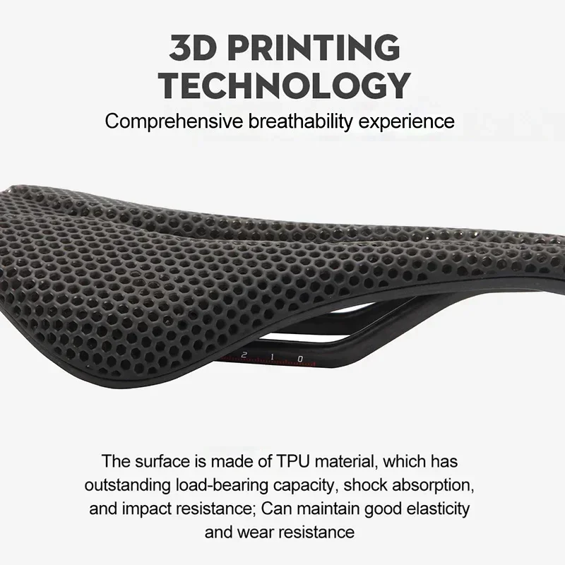 Sillín de bicicleta con estampado 3D, asiento ultraligero de fibra de carbono para bicicleta de montaña y carretera, cómodo asiento hueco 3D para bicicleta de montaña