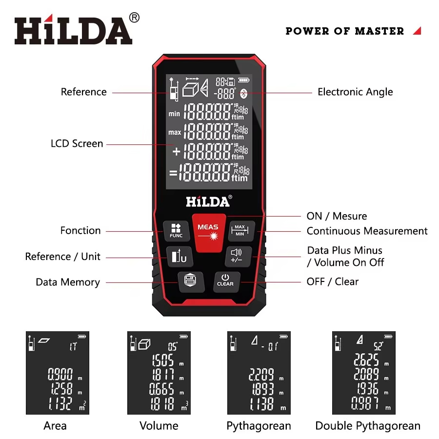 HILDA Laser Distance Meter 50M/100M/120M Rangefinder Professional High Precision Digital Tape Measure for Construction Interior