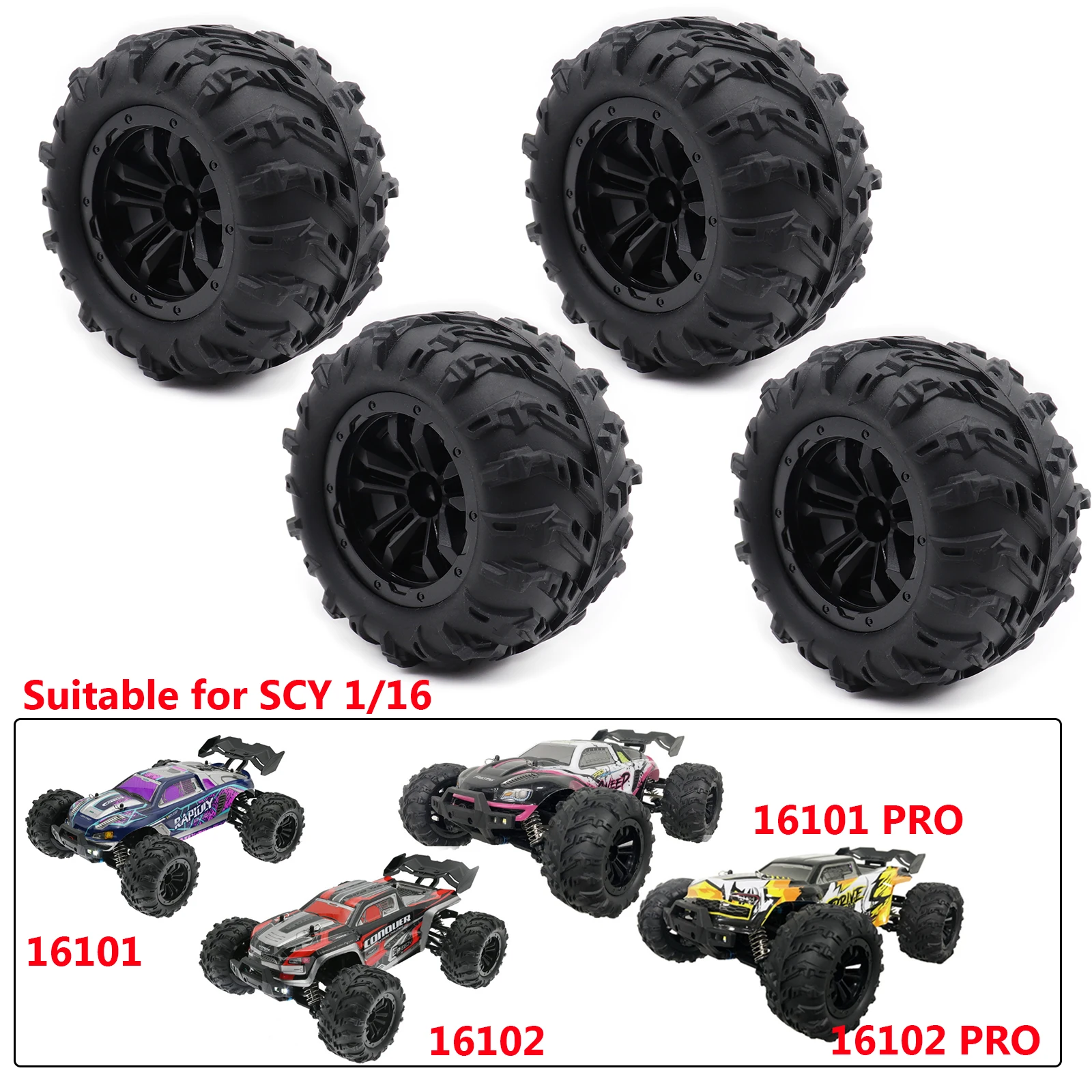 4 SZTUK 12mm sześciokątnych antypoślizgowych gumowych opon 6034 do SCY 16101 PRO 16102 PRO Upgrade 1/16 RC Monster Truck Wheel Parts