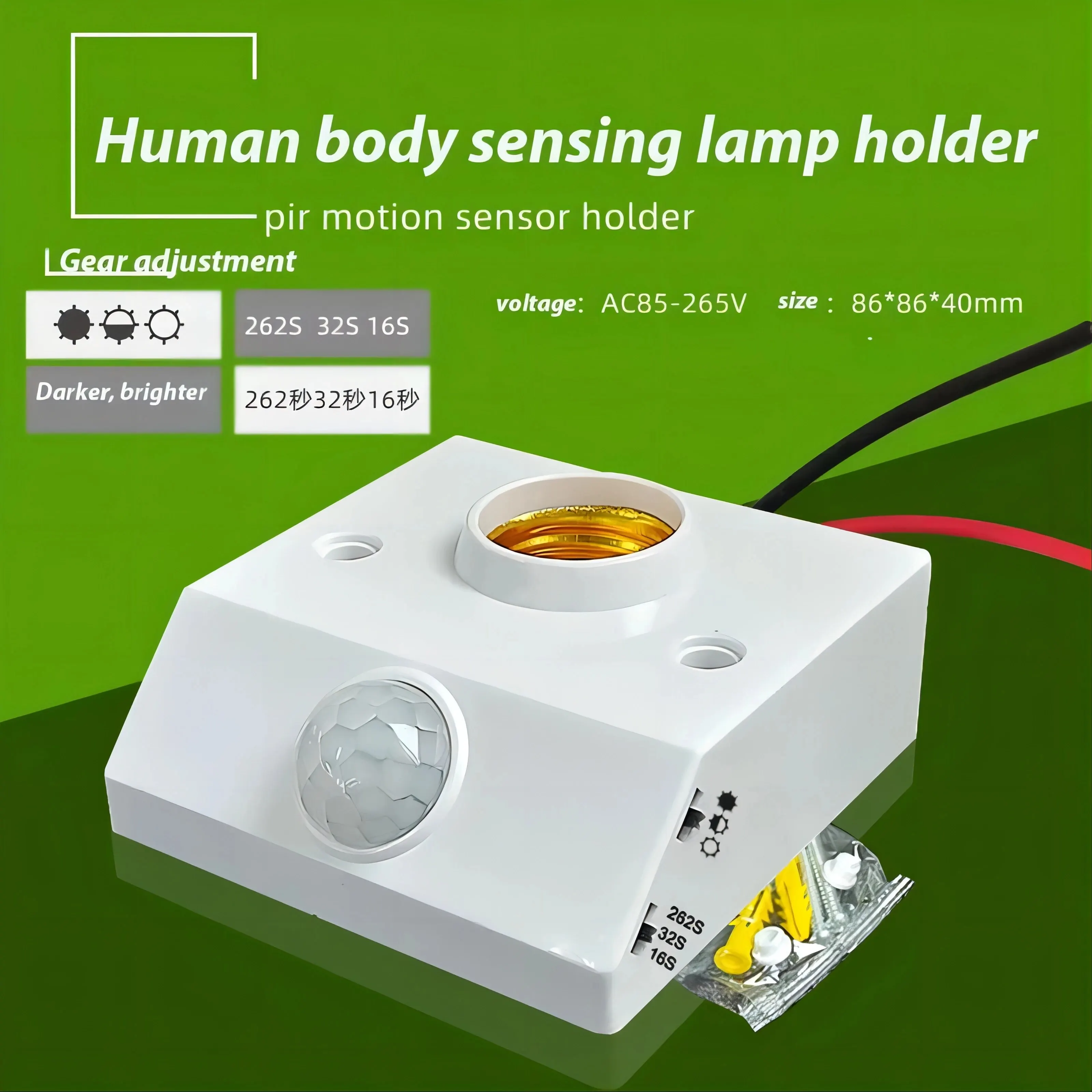 Pir-Bewegungsmelder-Lichtfassung, E27-LED-Lampensockel, menschlicher Körpersensor, verstellbar, automatisches Ein- und Ausschalten, Lichtsteuerung, Lampenfassung