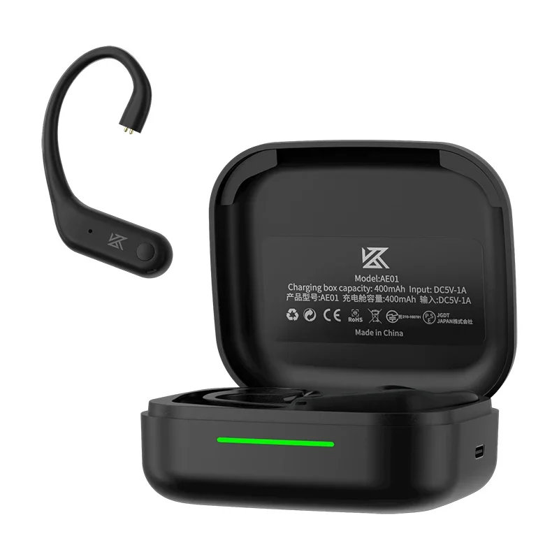 Kabel do bezprzewodowych słuchawek KZ AE01, kompatybilny z Bluetooth 5.4, przewód HIFI, bezprzewodowy hak na ucho z etui ładującym do ZSX ZAR PR2