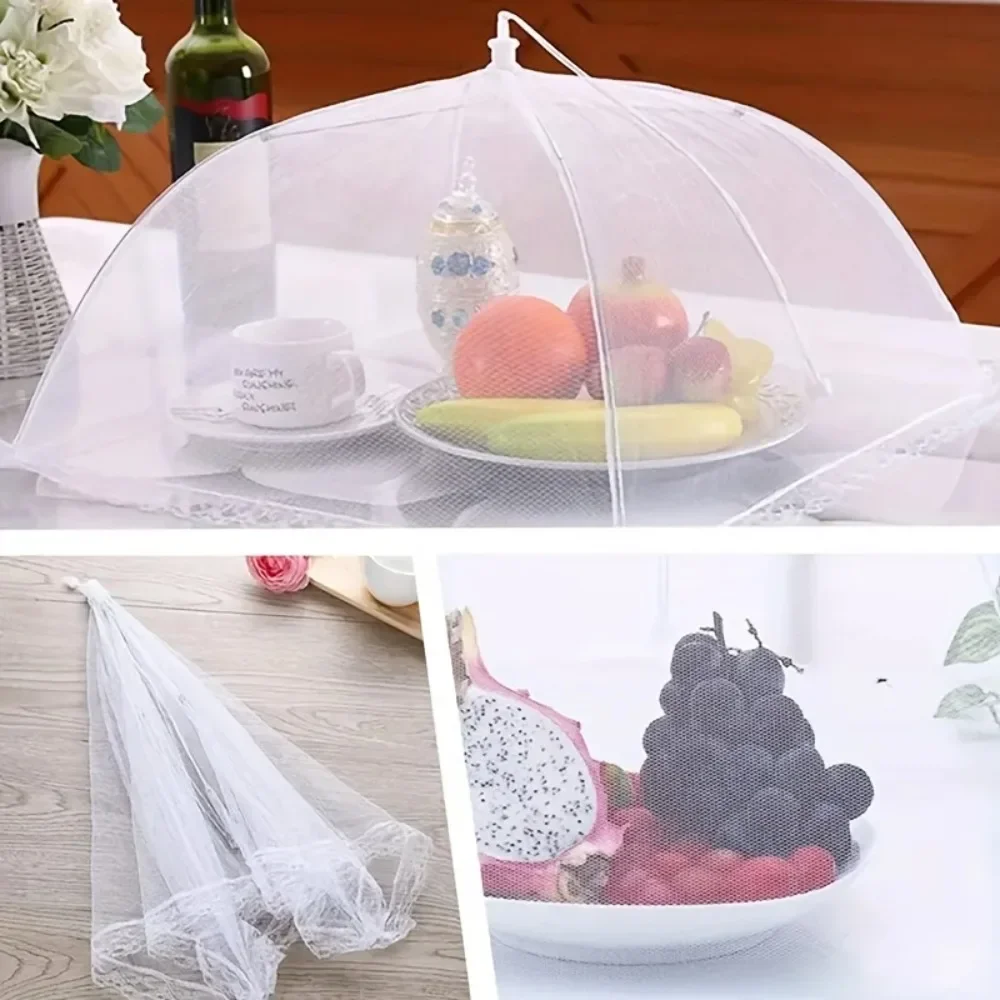 1 pçs branco anti-mosca capa vegetal dobrável malha capa de alimentos anti-mosquito mesa de jantar capa de refeição doméstica