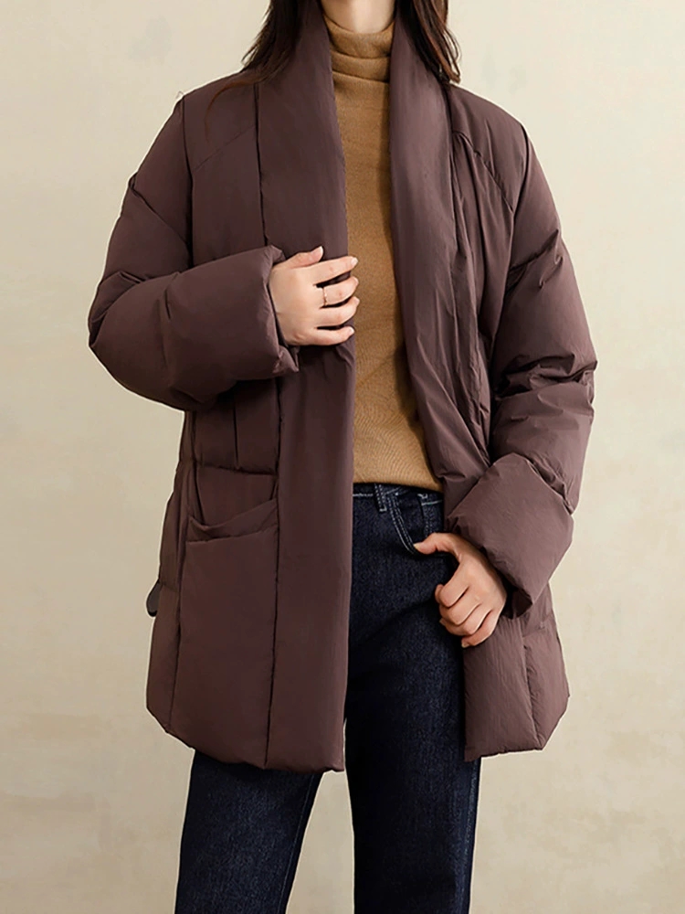 Schinteon femmes blanc canard doudoune décontracté ceinture ample col en v mode automne hiver vêtements d'extérieur Style coréen manteau 2025 nouveau