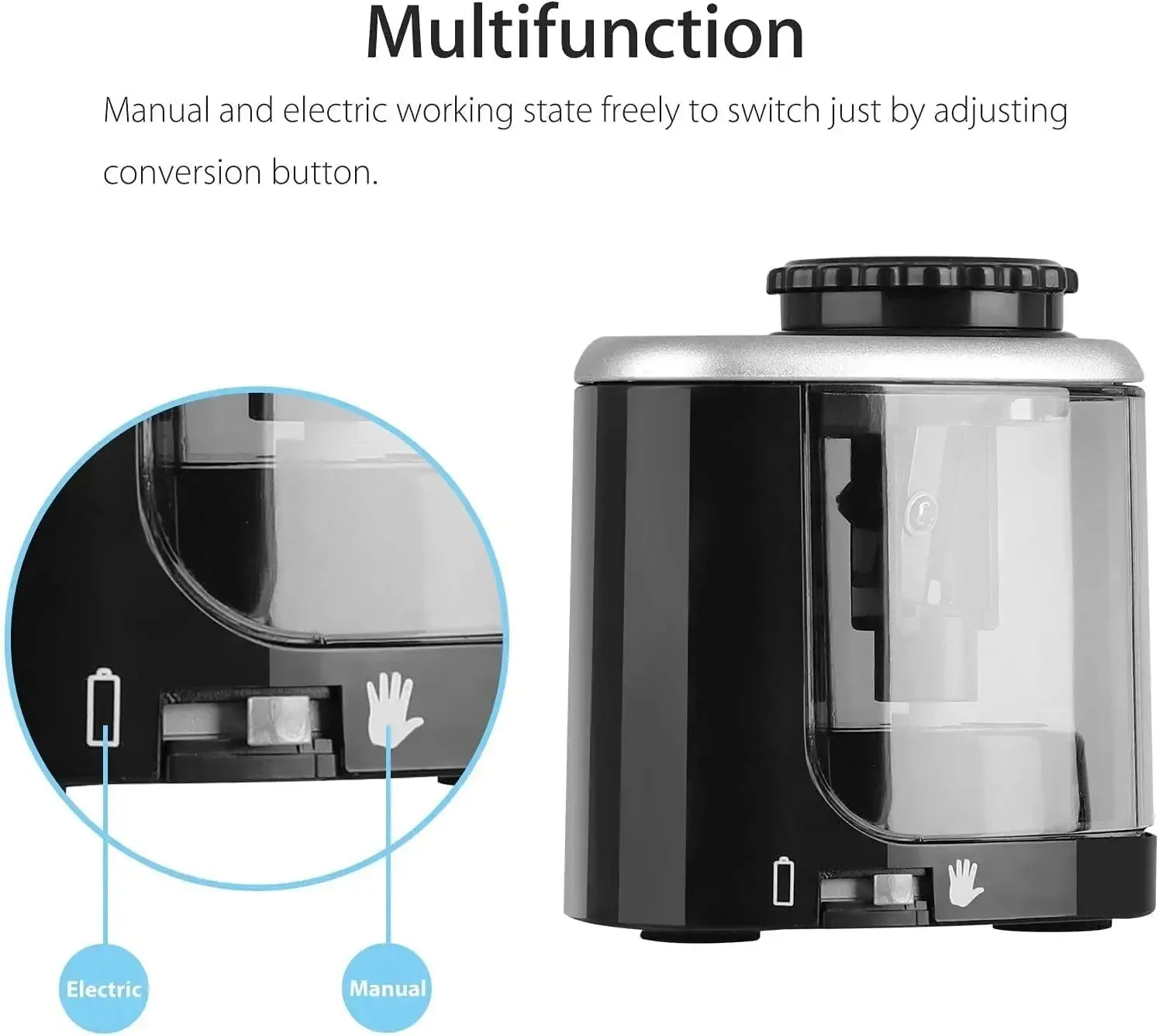 Tenwin 8005 Portable Electric/Manual Pencil Sharpener Automatic Pencil Sharpener Kids Adults Auto Pencil Sharpener Stationery