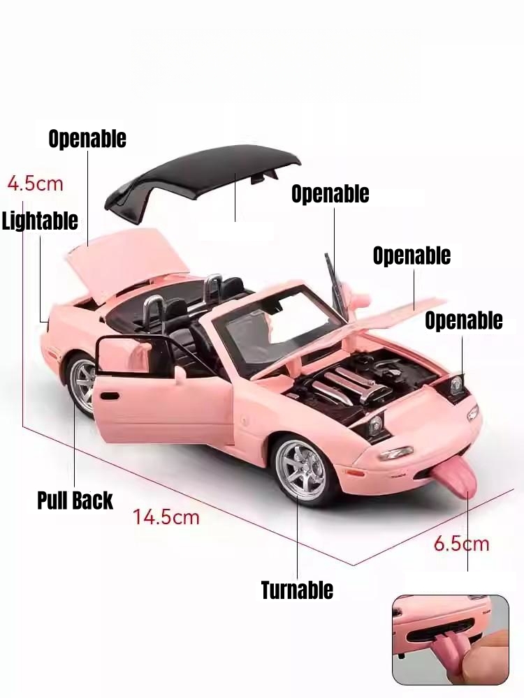 1/32 Mazda MX-5 Miniature Diecast Miata RoadSter Toy Car Model Sound & Light Doors Openable Collection Gift for Children Boy Kid