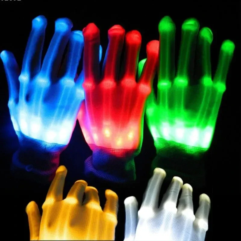 Rękawiczki LED Neon Guantes Świecące Halloween Party Rekwizyty świetlne Świecące migające rękawiczki z czaszką Kostium sceniczny