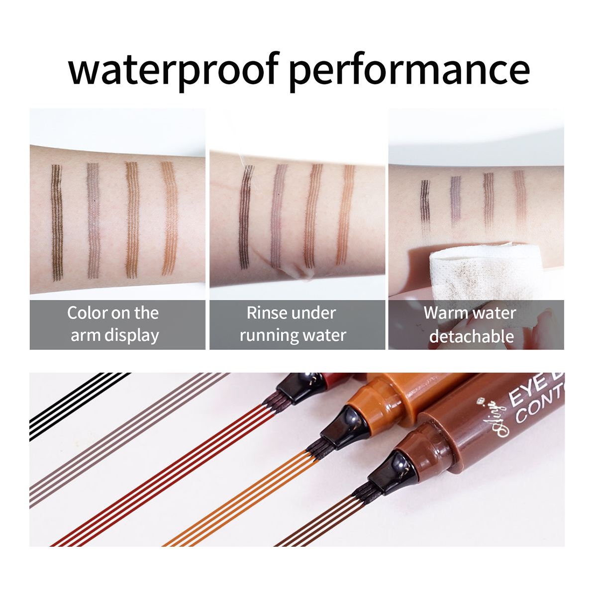 Matita per sopracciglia impermeabile, matita per sopracciglia quadrupla, trucco naturale per sopracciglia Matita per sopracciglia ad acqua liquida non sbiadita a lunga durata (5 colori)