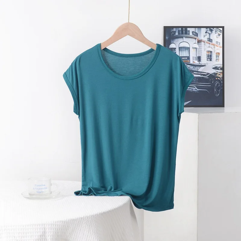 Camiseta de talla grande de verano para mujer, Camiseta holgada de Modal con cuello redondo, camisetas simples de color sólido, camisetas de fondo de XL a 8XL que combinan con todo